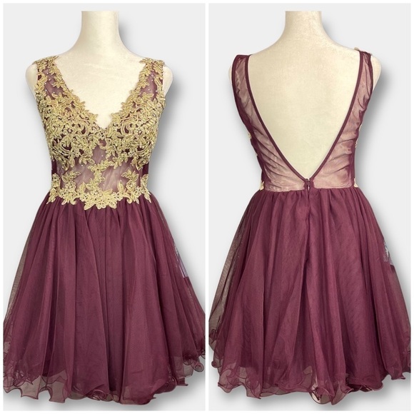 NWT Blondie Nites Mini Formal Party Gold Burgundy Maroon Size 5 - Picture 1 of 12